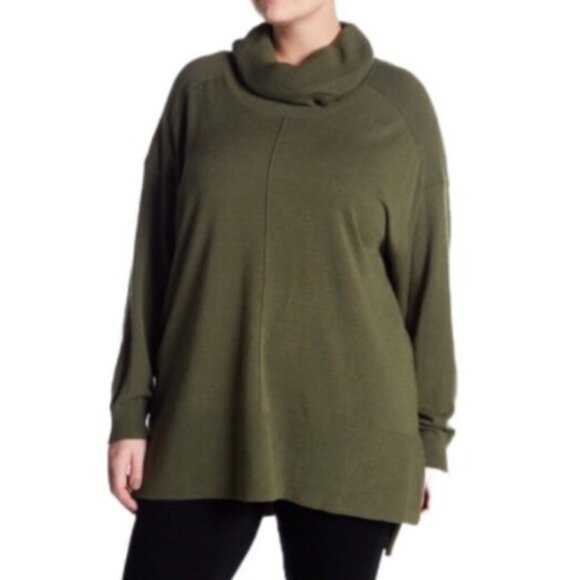 CABLE & GAUGE Cowl Neck Sweater Gray Flecked Speckled Hi-Lo Hem Tunic Sweater L - Picture 3 of 14